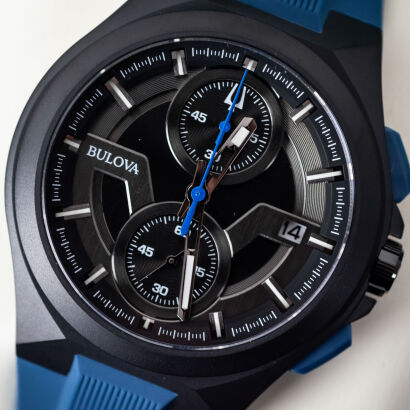 Bulova Maquina Chronograph 98B380 46mm NOWY Full Set Gwarancja 6 lat do 05.08.2031 Granatowy/Czarny